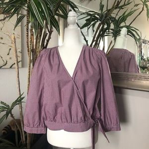 Madewell 3/4 Sleeve Gingham Wrap Top